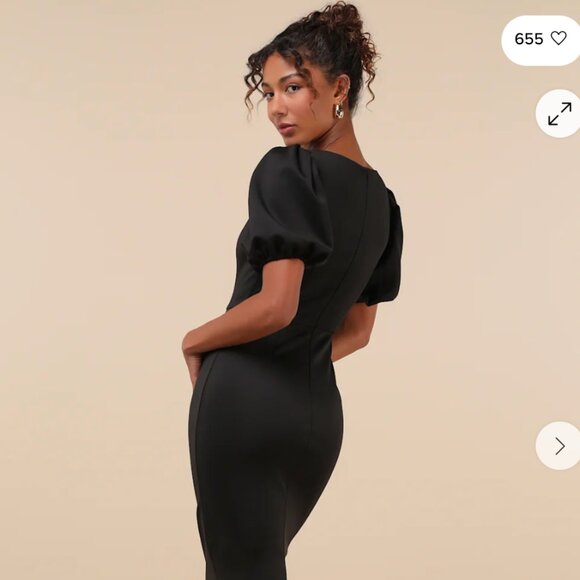 BRAND NEW XL HOLIDAY  Simply Beloved Black Puff Sleeve Bodycon Midi Dress - Picture 2 of 5
